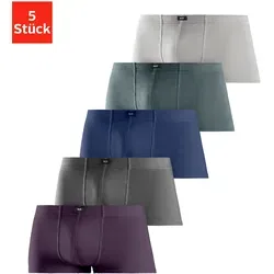 Hipster H.I.S, Herren, Gr. 3 (XS), 5 Stk., bunt (aubergine, blau, grau, meliert, anthrazit, blau, grün), Jersey, Obermaterial: 95% Baumwolle, 5% Elasthan, unifarben, körpernah, Unterhosen, knapp sitzende Boxershorts aus Baumwollstretch