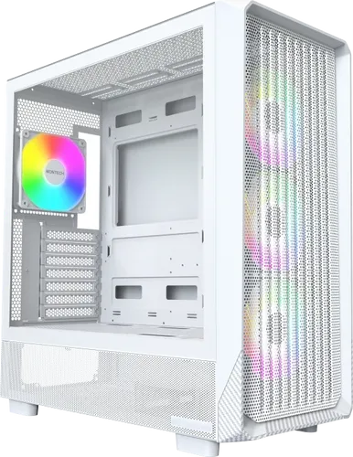 Montech X5 - Weißes Gehäuse für PC-Bauer - Miditower Gehäuse für ATX-Systeme, mit hervorragender Kühlunterstützung für bis zu 360mm Radiatoren und stylischem Seitenfenster aus gehärtetem Glas.