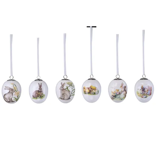 kleine Porzellan Deko Set Ostereier Hasen 7.5 cm hoch - Osterdeko zu Aufhängen