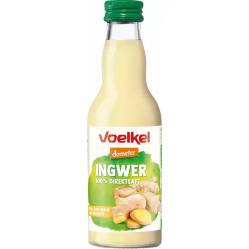 Voelkel Ingwersaft - Natürliche Schärfe - Säfte mit natürlicher Schärfe, ideal für Teezubereitung und zum Würzen von Suppen, Saucen, Dips und Dressings. Entdecken Sie das wärmende Aroma ausgewählter Bio-Ingwerknollen.
