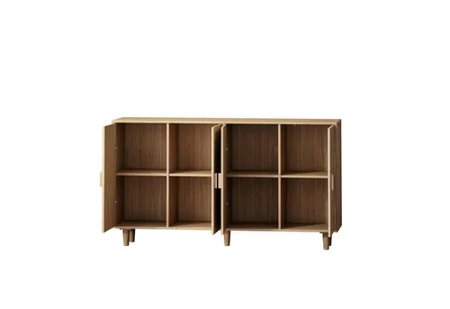 MODFU Sideboard Anrichte, Modernes Küchenschrank (158 cm Rattan-Aufbewahrungsschrank – Robuste Kommode mit 4 Türen, Viel Stauraum, Anpassbare Regalböden – Für Wohnzimmer, Schlafzimmer, Büro)