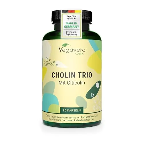 Vegavero Cholin Kapseln - 3 Formen in 1 - Hochwertige Cholin Kapseln mit 3 verschiedenen Formen für optimale Bioverfügbarkeit. Laborgeprüft, ohne Zusätze und vegan, ideal für eine bewusste Ernährung.