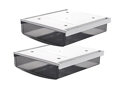 TUKA 2X 1,7L Unterschreibtisch-Schubladen 21x18x5,4cm, Selbstklebende Schubladen, Versteckte Unterbauschublade Aufbewahrungsbox unter Schreibtisch, Utensilien Stiftebox Schwarz 2er Set TKD8607