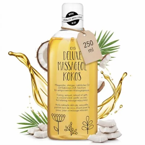 EIS Deluxe Massageöl | Erotisches Massage Öl für sinnliche Momente | Erotik-Wellness & Massage mit Kokos Aroma | Intimes Körperöl für Partnermassagen & Vorspiel | Entspannend & wärmend | 250 ml