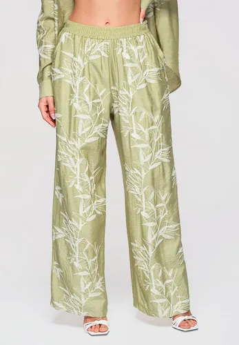 OMBRE Damen Palazzohose Weites Bein Baumwolle Grün L - Stylische Palazzohose für Damen in Grün. Der elastische Bund sorgt für hohen Tragekomfort und die seitlichen Eingrifftaschen bieten praktischen Stauraum. Ideal für legere Anlässe!