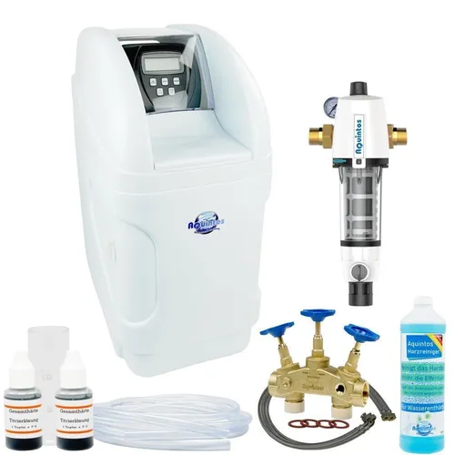 Aquintos MKC24 TOP-Line Wasserenthärtungsanlage - Effiziente Wasseraufbereitung für Haushalte von 1-3 Personen, reduziert Kalk und sorgt für weicheres Wasser mit einer Kapazität von bis zu 2160 Litern.