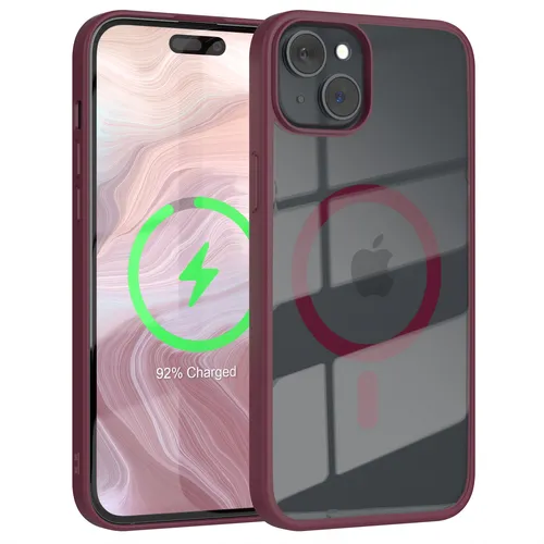 MagSafe Hülle für Apple iPhone 15 Plus Bumper Lade Case Transparent Cover Beere