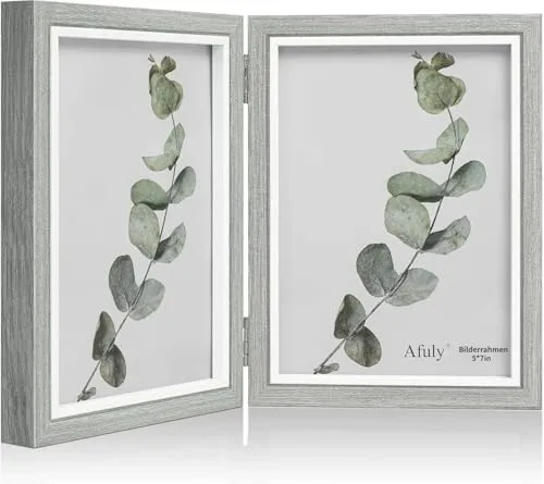 Afuly 13x18 Bilderrahmen Grau Weiß Doppelt Holz für 2 Bilder Collage Moderne Shabby Deko Family Haustier Geschenk für Familie Freund Hochzeit Geschenk