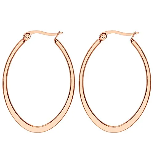 LÖB Creolen Edelstahl 750er Roségold Vergoldet Oval 30mm, Damen Ohrringe Klappcreolen Modern Minimalistisch Schlicht Leicht Klein Groß Rose Gold Schmuck