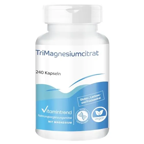 Tri-Magnesiumcitrat - 240 Kapseln - ideal für Sportler - hochdosiert - vegan - bioverfügbare Supplements aus Deutschland | Vitamintrend