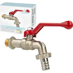 tecuro Kugelauslaufhahn Griff rot, 3/8 Zoll, mit Schlauchtülle, MS vernickelt
