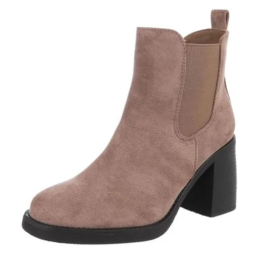 Ital Design Damen Stiefeletten mit Reißverschluss und Blockabsatz, runde Spitze, Hellbraun, Gr. 36