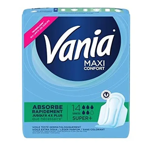 Vania | Maxi Confort Super Plus Binden (Box mit 14 Stück) - Binden mit anatomischer Form und saugfähigem Kern - Hygieneschutz mit extra weichem Schleier
