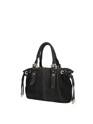 Gave Lux GLX22011123FBG Damen-Schultertasche aus echtem Leder, hergestellt in Italien, 14 x 8 x 25 cm, Schwarz , Einheitsgröße