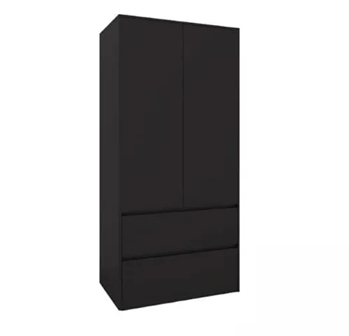 BDW - Kleiderschrank mit Schubladen - Schrank 90 cm breit, 181 cm hoch, 51 cm tief - Flurschrank 2 türig, mit Kleiderstange und Einlegeböden - für Schlafzimmer, Kinder, Flur - Schwarz