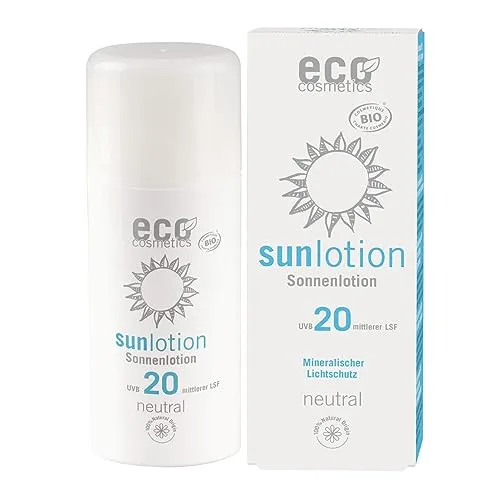 eco cosmetics eco Sonnenlotion neutral LSF 20+, wasserfest, vegan, ohne Mikroplastik, Naturkosmetik für Gesicht und Körper, 1 x 100 ml