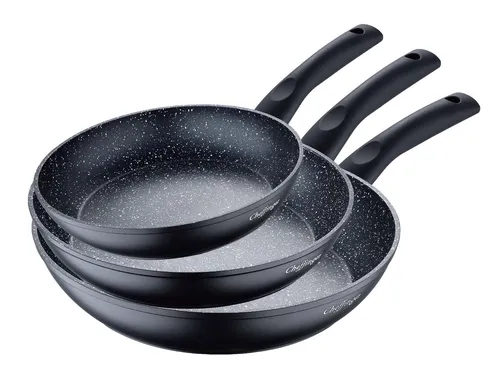 Cheffinger 3-teiliges Pfannen-Set Induktion - 3-tlg. Pfannen-Set mit kratzfester Antihaftbeschichtung. Ideal für alle Herdarten, inklusive Induktion. Robuste und pflegeleichte Pfannen für köstliche Gerichte!