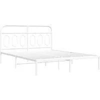 Bettgestell mit Kopfteil Metall Weiß 150x200 cm - Elegantes Bettgestell aus robuster Stahlkonstruktion, mit zusätzlichem Stauraum und hervorragender Rückenunterstützung. Ideal für dein Schlafzimmer!