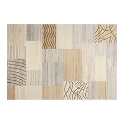 THEKO Wollteppich Nakarta 2 – Handgeknüpfter Patchwork-Teppich aus reiner Wolle - Kurzflor-Teppich, handgeknüpft aus Schurwolle, robust und ideal für belebte Wohnräume, auch für Fußbodenheizung geeignet.