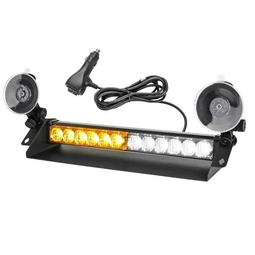 ROUTEKING Warnleuchte 12LED Frontblitzer- 12V/24V Led Blitzer 9 Blinkende | Stroboskop-Modi Blitzleuchte, IP66 Waterproof Rundumleuchte Auto Lampe für Truck Traktor spezielle gefahren (Gelb/Weiß)