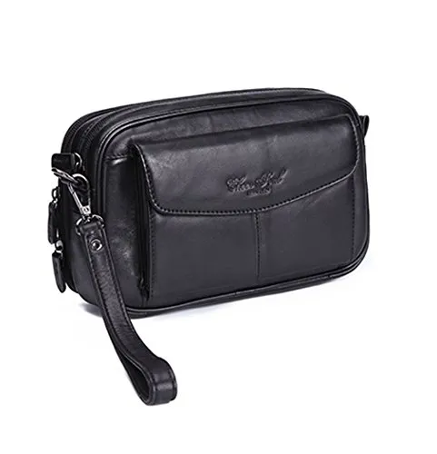 Leder Wristlet Unterarmtasche Geldbörse für Herren Frauen Handyhalter Wristlet Coin Money Pouch Business Handtasche mit mehreren Fächern Schwarz