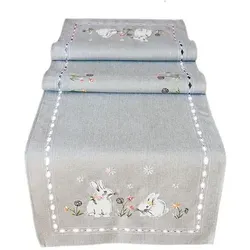 texpot Tischdecke Tischläufer Stickerei Hasen Frühling Ostern Dekoration (1-tlg) grau rechteckig | 40 cm x 140 cm