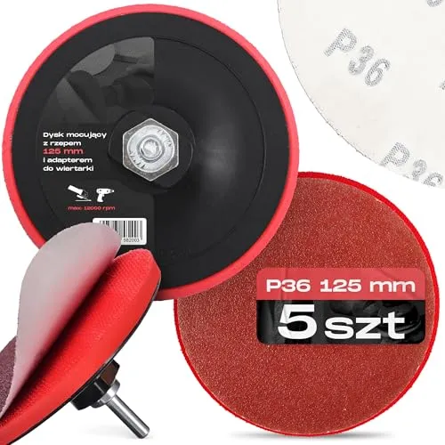 5x Schleifscheiben 125 mm P36 Rund Schleifpapier Schleifpads Schleifblätter Klett Winkelschleifer Scheibe Set + Bohrmaschine Polierteller Schleifteller Adapter M14