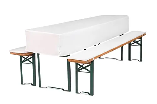 TexDeko Bierbankauflagen gepolstert 220x25x2cm mit Tischdecke 3TLG Set waschbar für Bierzeltgarnitur (220x70x30cm Weiß)