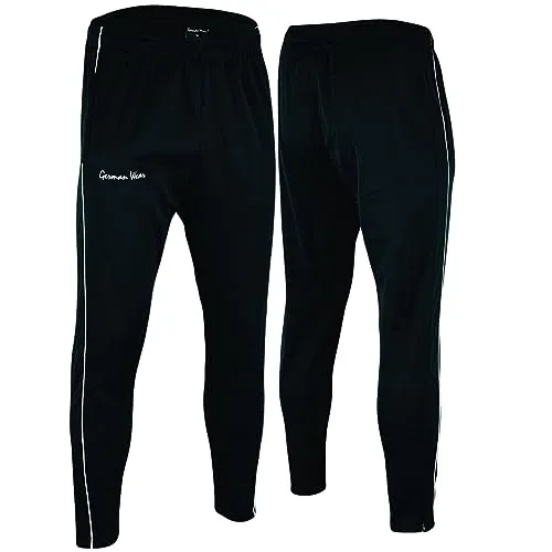 German Wear Striker Herren Jogginghose Sporthose Fleecehose | Atmungsaktiv, doppellagig, wärmt & absorbiert Schweiß - Microfleece-Innenseite | Taschen & Beine mit Reißverschluss Schwarz - XS