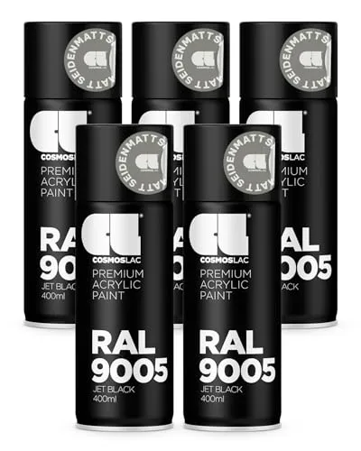 COSMOS LAC Sprühlack Sprühdose 400ml - RAL 9005 Schwarz Seidenmatt für DIY-Projekte - Vielseitiger Sprühlack für alle Oberflächen. Trocknet schnell, hohe Haftung und UV-beständig. Ideal für kreative Upcycling-Projekte. Erlebe einfache Anwendung und tolle Ergebnisse mit nur wenigen Schichten!