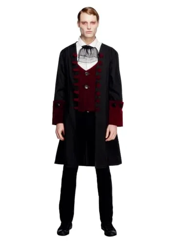 Male Fever Gothic Vamp Costume (L) - Gothic Vampir Kostüm für Herren, inklusive Mantel, Mock Weste und Krawatte, ideal für Halloween oder Themenpartys, leichtes Material für hohen Tragekomfort, Größe L.