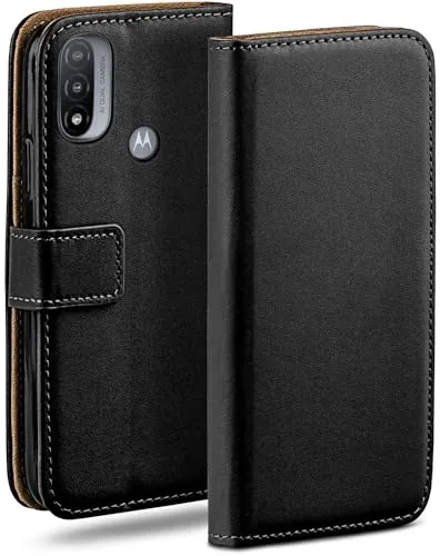 moex Book Case für Motorola Moto E20 Handyhülle mit Kartenfach, Hülle klappbar 360 Grad Schutzhülle, Klapphülle Flip Case Cover, PU Leder Handytasche Lederhülle, Schwarz
