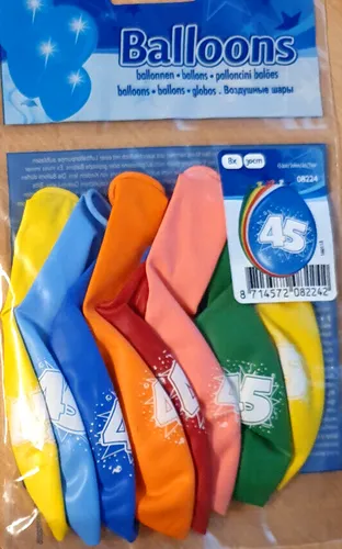 Luftballons  Zahl 45  Deko  Geburtstag Jubiläum  8 Stk  7 Farben  Neu