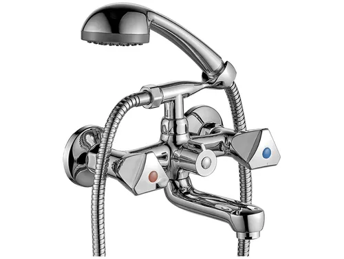 NORM Badewannenarmatur in Silber - Wannenbatterie Komplette Set - Elegante Badewannenarmatur aus Messing und Kunststoff, mit zwei Griffen für eine einfache Temperaturregelung. Ideal für jedes Badezimmer und inklusive Duschkopf für zusätzlichen Komfort.