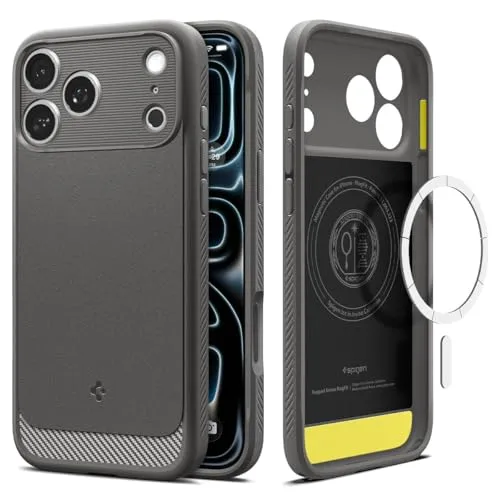 Spigen iPhone 17 Pro Max Hülle – Rugged Armor MagFit Case mit Carbonfaser Muster - Standard Handyhüllen mit MILITÄR-GRADE SCHUTZ und integrierten XRD-Pads für zusätzlichen Aufprallschutz – ideal für Gaming und Alltag.
