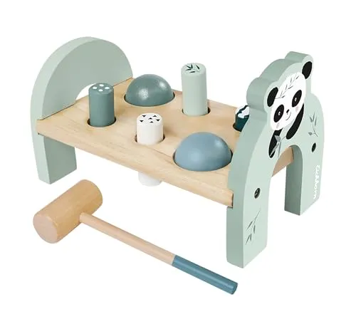 Eichhorn Klopfbank - 8-teiliges Klopf- & Hämmerspielzeug aus Birkenholz mit Hammer, ideal für Kinder ab 1 Jahr, 23x12,5x14,5 cm