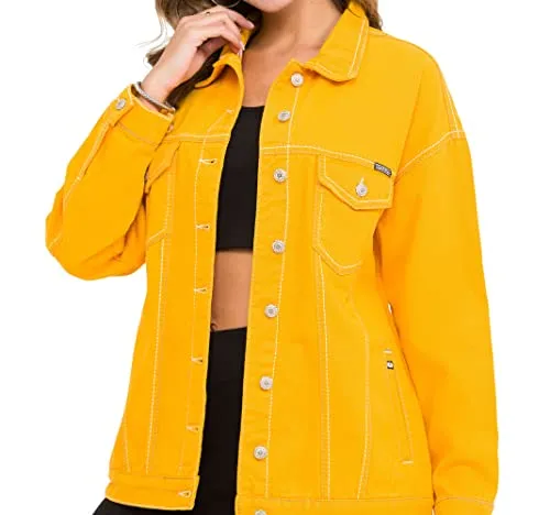 CIPO & BAXX Jeansjacke für Damen - Funktionsjacke aus 100% Baumwolle in leuchtendem Gelb, mit stylischen auffälligen Elementen für einen besonderen Look. Ideal für entspannte Outfits im Alltag.