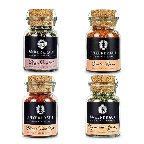 Ankerkraut Grill Set 4 Gewürze - Kräuter Set für leidenschaftliche Griller – 4 delikate BBQ-Rubs für unvergessliche Grillabende, ideal als Geschenk für jeden Grillfan!
