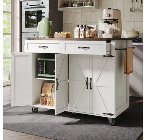 XDeer Kücheninsel mit ausziehbarer Arbeitsplatte – Servierwagen
