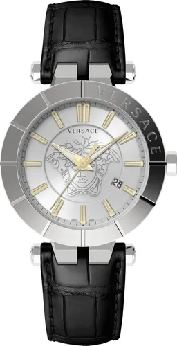 Versace VE2B00121 V-Race Herrenuhr 43mm - Armbanduhr für Herren, 5ATM wasserdicht und mit elegantem saphirbeschichtetem Zifferblatt in Weiß, perfekt für stilbewusste Männer.