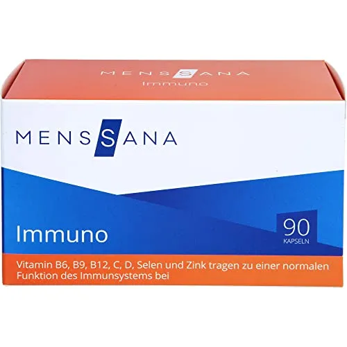 Immuno Menssana 90 ST - Nahrungsergänzungsmittel mit Vitaminen und Mineralstoffen, unterstützt das Immunsystem und ist frei von Gluten, Laktose und Fruktose.