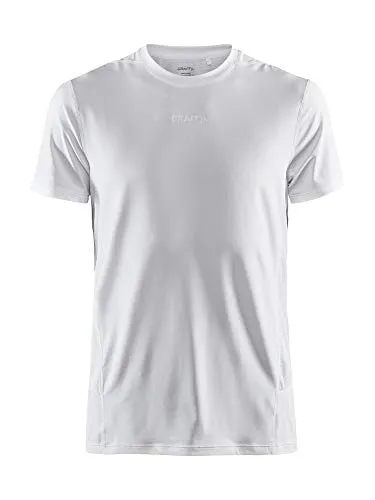 Craft Herren ADV Essence Ss Tee T-Shirt, White, S - Herren Laufshirt mit angenehmem, weichem Material und Mesh-Einsätzen für optimale Belüftung. Praktische, verdeckte Tasche mit Reißverschluss für Wertsachen.