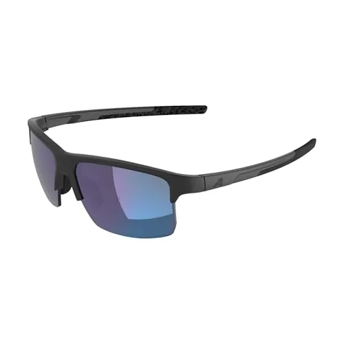 ALPINA EAGLE Q-LITE Sonnenbrille für Erwachsene – Schwarzes Matt mit Blau - Stylische Sonnenbrille mit Q-LITE für kontrastverstärkende Sicht und Fogstop-Beschichtung. Bequeme Passform durch gummierte Naseflügel und individuell anpassbare Nasenflügel. 100 % UV-Schutz für unbeschwerten Genuss im Freien.