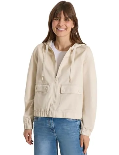 Cecil Damen Jacke mit Kapuze und Elastikbund - Stylische Hoodie Jacke mit praktischer Kapuze und elastischem Bund. Ideal für lässige Outfits, mit durchgehendem Reißverschluss und aufgesetzten Taschen für zusätzlichen Komfort.