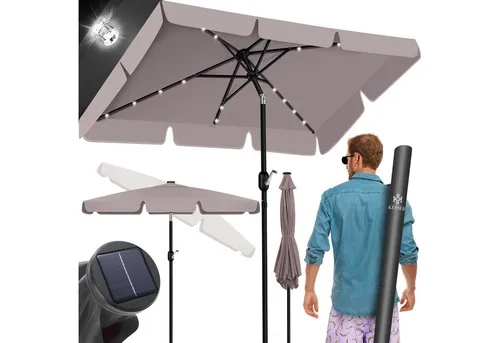 KESSER® Sonnenschirm Balkonschirm Rechteckig LED Solar mit Kurbel - Sonnenschirm mit knickbarem Gelenk für flexiblen Sonnenschutz, integrierten LED-Beleuchtung für gemütliche Abende und hohem UV-Schutz von +50. Ideal für Balkon, Garten und Terrasse.