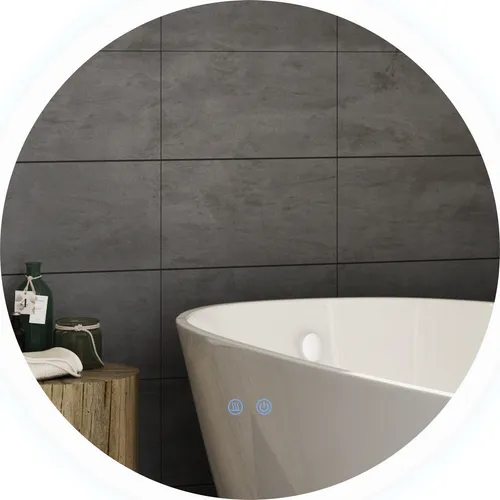 kleankin Badspiegel mit Beleuchtung Ø60 cm - Badezimmer Wandspiegel mit verstellbarem LED-Licht in 3 Farben und Entnebelungsfunktion für klare Sicht nach dem Duschen. Hochwertiges, kupferfreies Material sorgt für Langlebigkeit und Sicherheit.