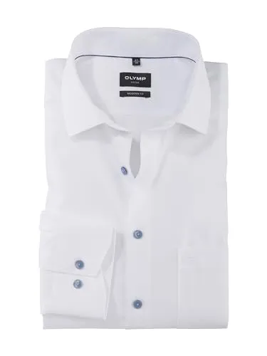 OLYMP Langarmhemd in Rauchblau - Elegantes OLYMP Luxor Hemd im modernen Schnitt, ideal für festliche Anlässe. Die feine Baumwolle und die akzentuierte Knopffarbe garantieren stilvolle Auftritte. Perfekt kombinierbar mit OLYMP Accessoires.