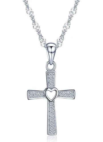 Unendlich U Klassisch Kreuz Herz Damen Halskette 925 Sterling Silber Zirkonia Anhänger Kette mit Anhänger, Silber