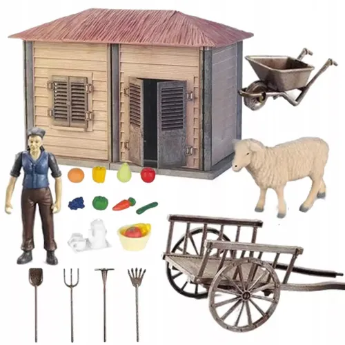 DUŻY ZESTAW FARMA DOMEK ROLNIKA ROLNIK OWCA NARZĘDZIA ROLNICZE TAC 6920179727949