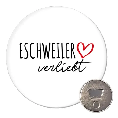 Huuraa Magnet Eschweiler verliebt 59mm Kühlschrankmagnet rund Flaschenöffner Geschenkidee